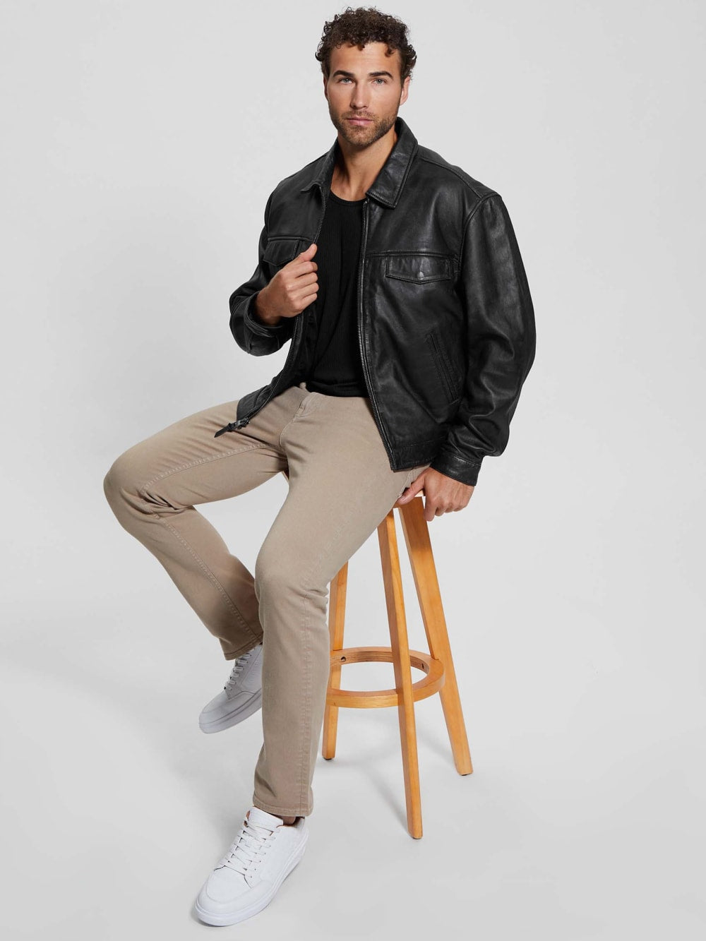 Distressed Leather Flight Jacket - Guess