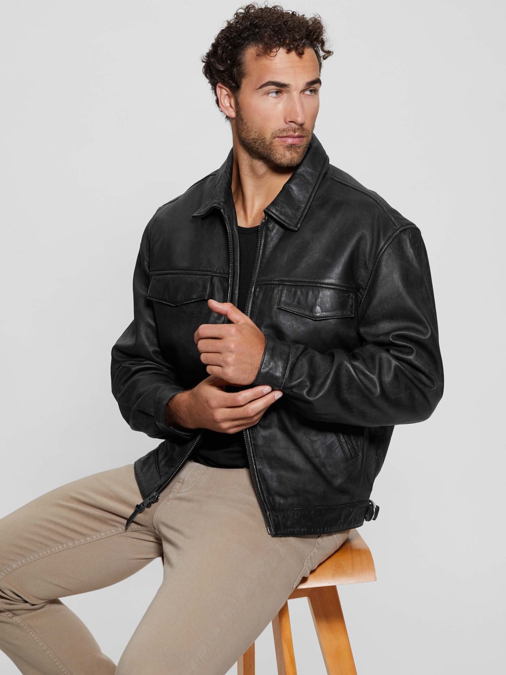 Distressed Leather Flight Jacket - Guess