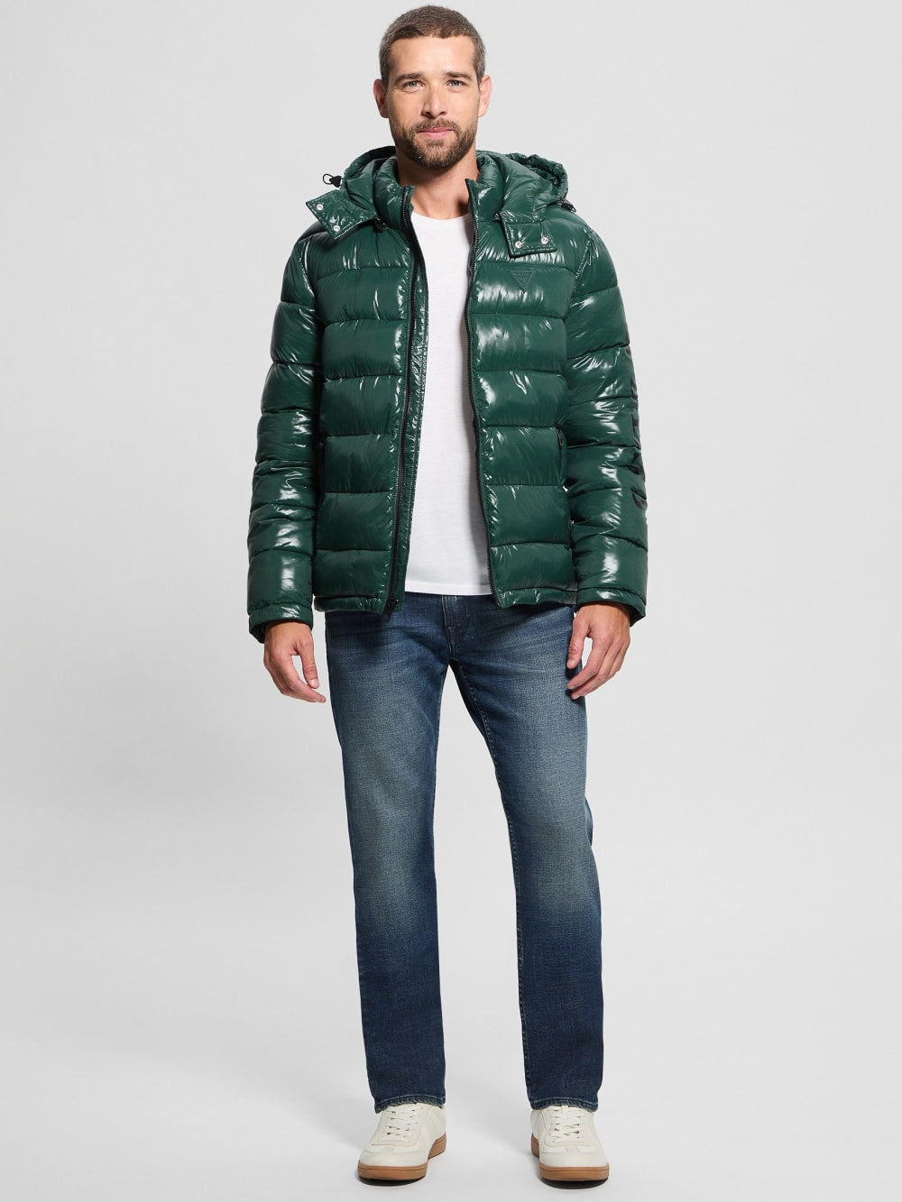 Shiny Hooded Puffer Jacket - Guess