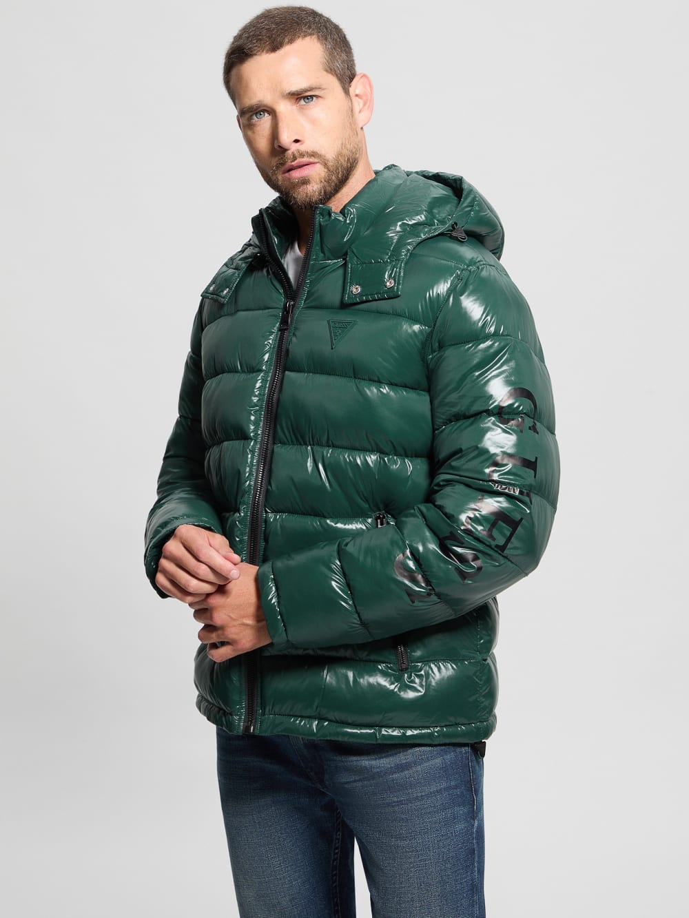 Shiny Hooded Puffer Jacket - Guess