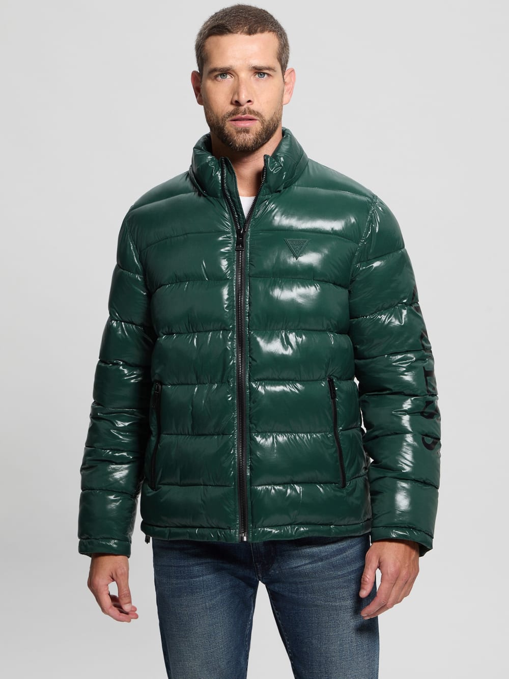 Shiny Hooded Puffer Jacket - Guess