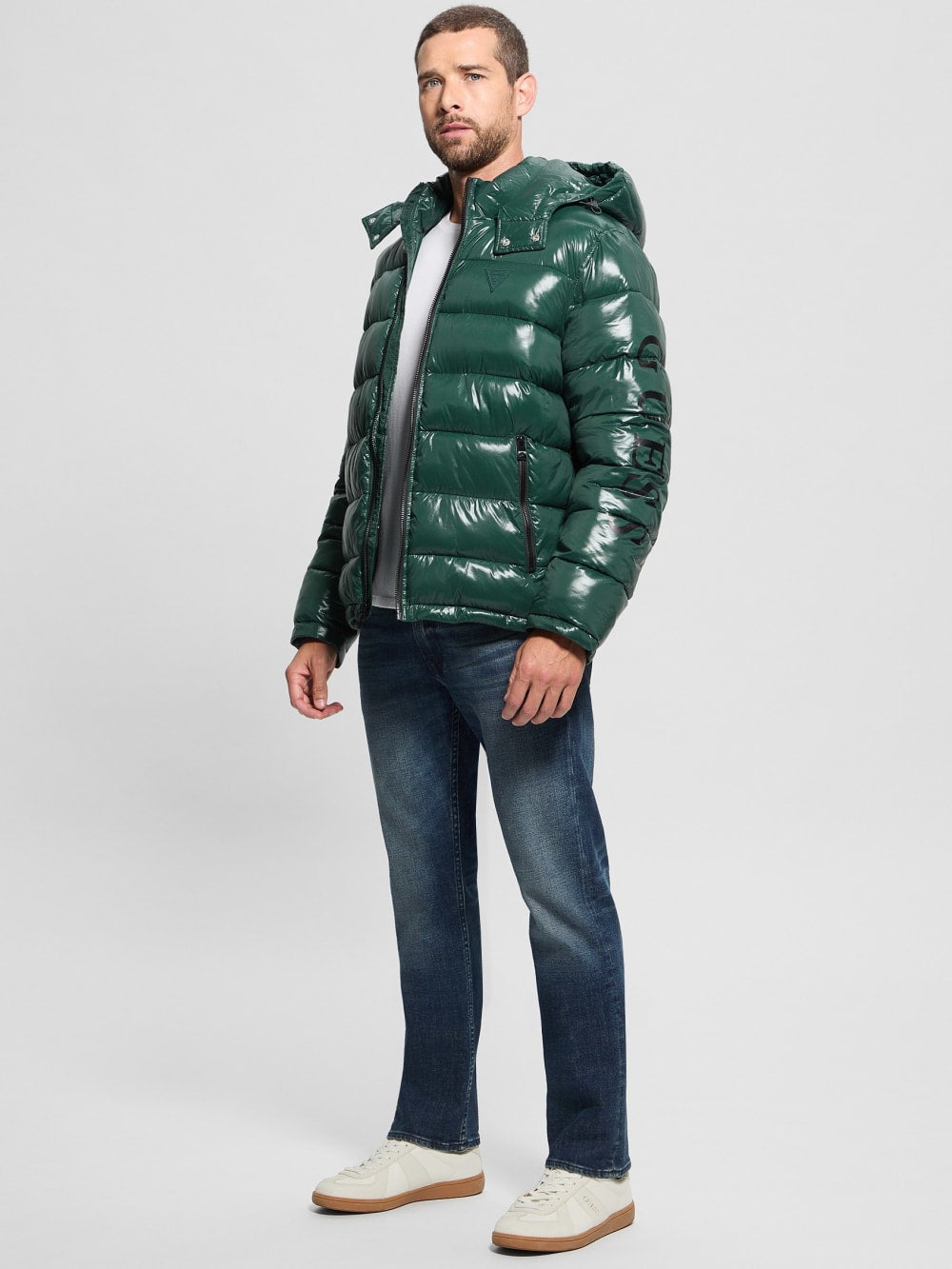 Shiny Hooded Puffer Jacket - Guess
