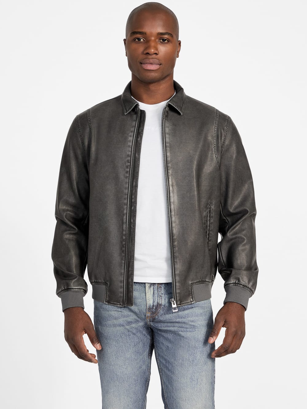 Faux-Leather Aviator Jacket - Guess