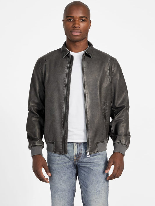 Faux-Leather Aviator Jacket - Guess