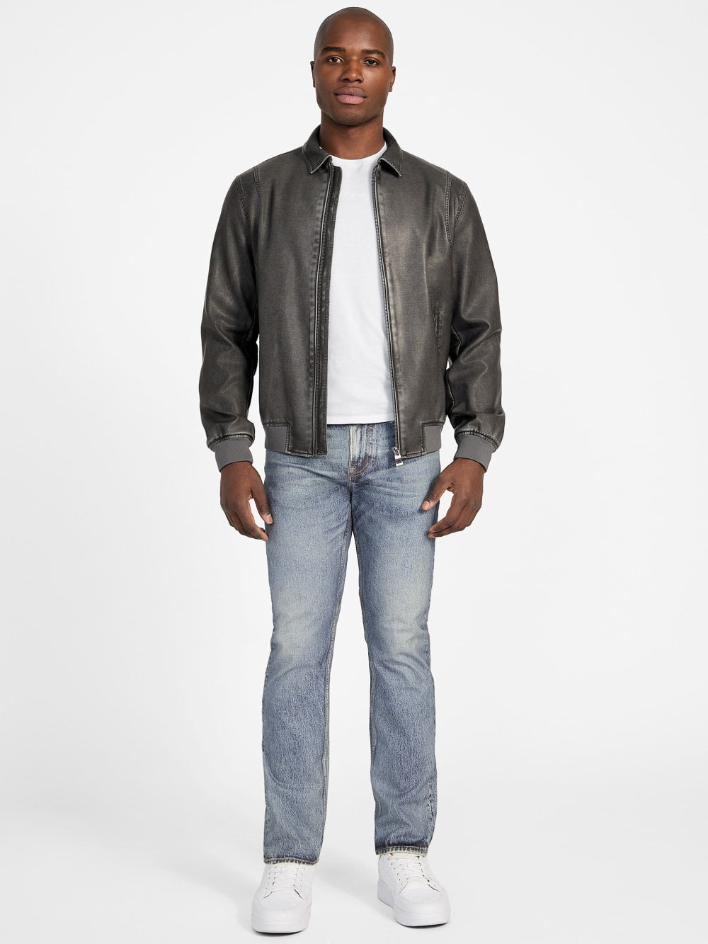 Faux-Leather Aviator Jacket - Guess
