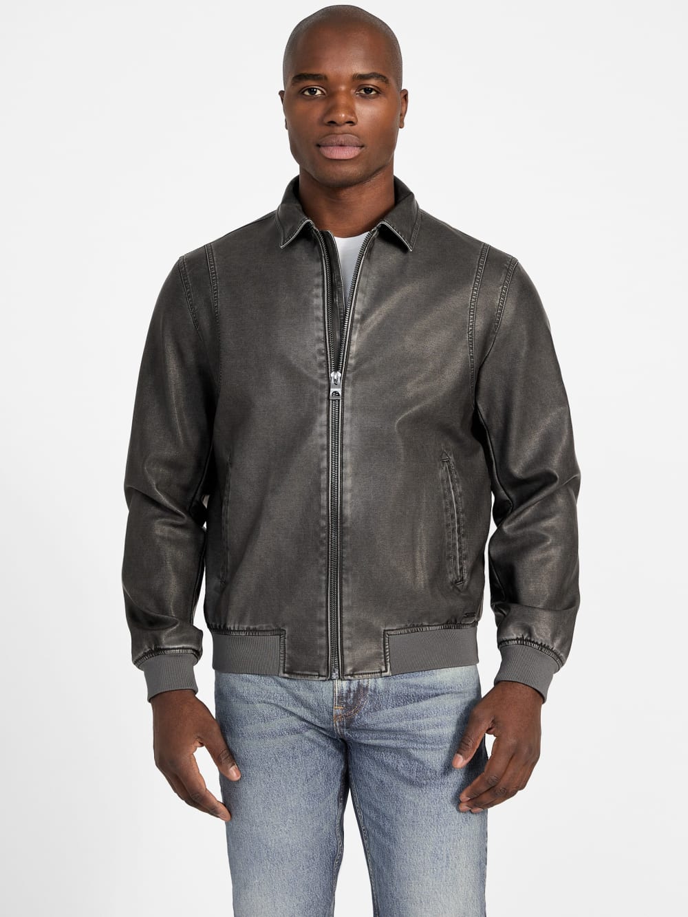 Faux-Leather Aviator Jacket - Guess