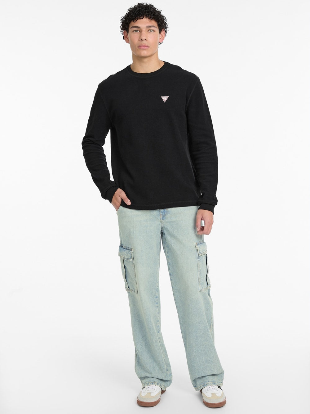 Waffle-Knit Mini Triangle Long-Sleeve Tee - Guess
