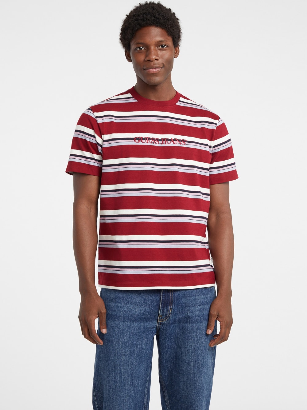 Regular Striped Embroidered Logo Tee - Guess