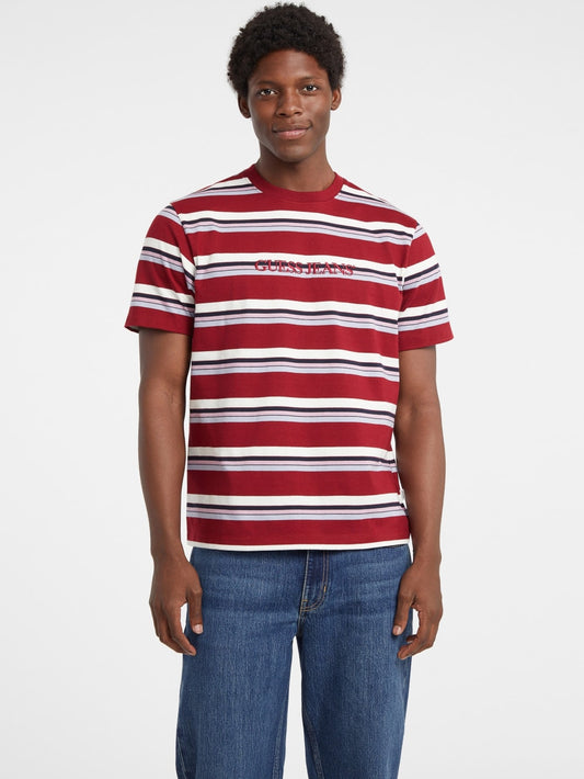 Regular Striped Embroidered Logo Tee - Guess