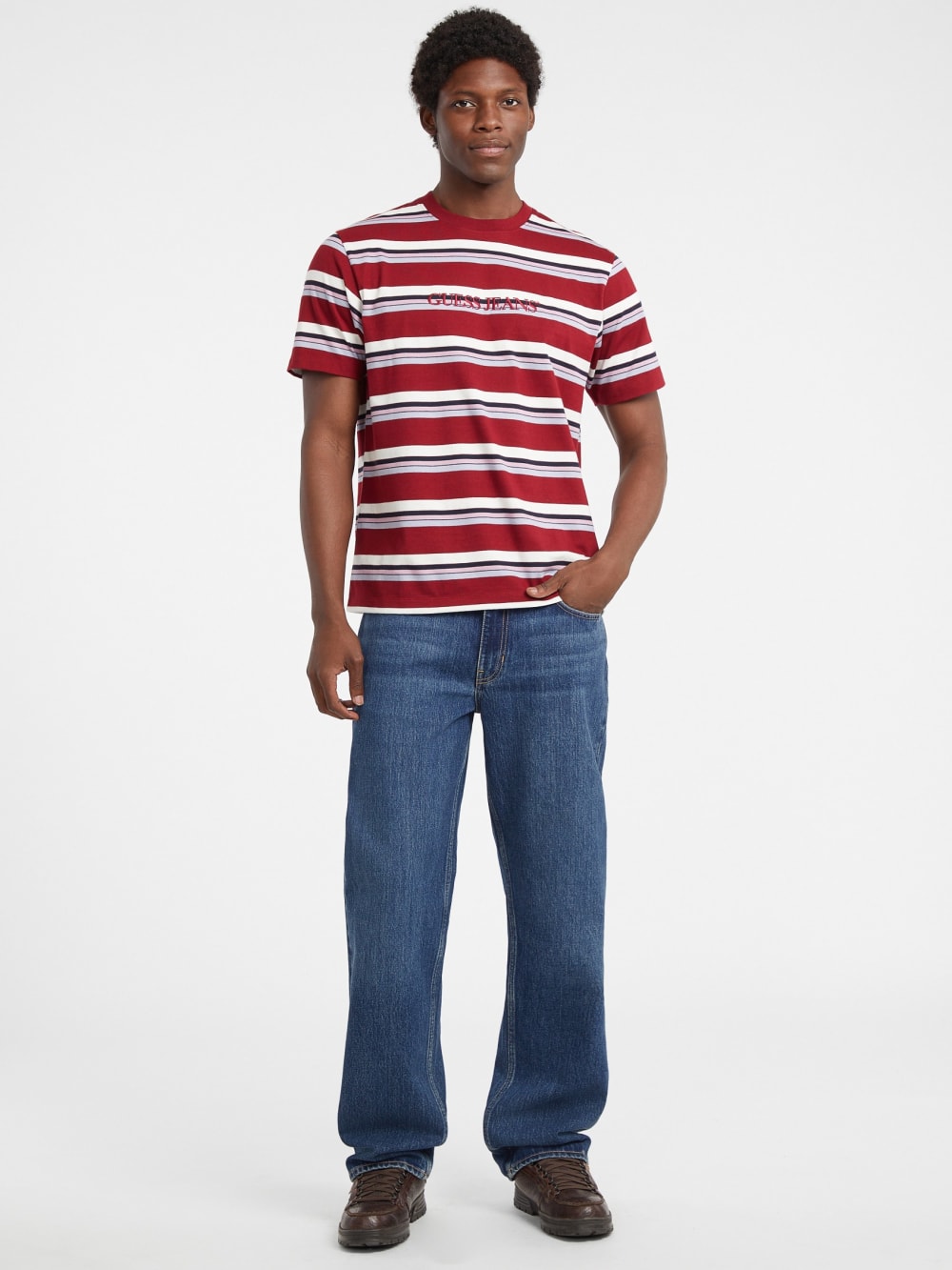 Regular Striped Embroidered Logo Tee - Guess