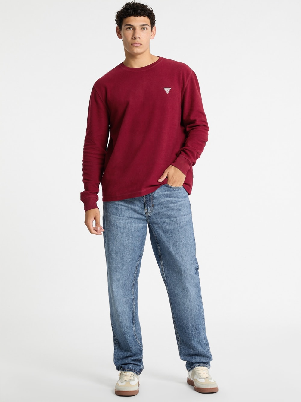 Waffle-Knit Mini Triangle Long-Sleeve Tee - Guess