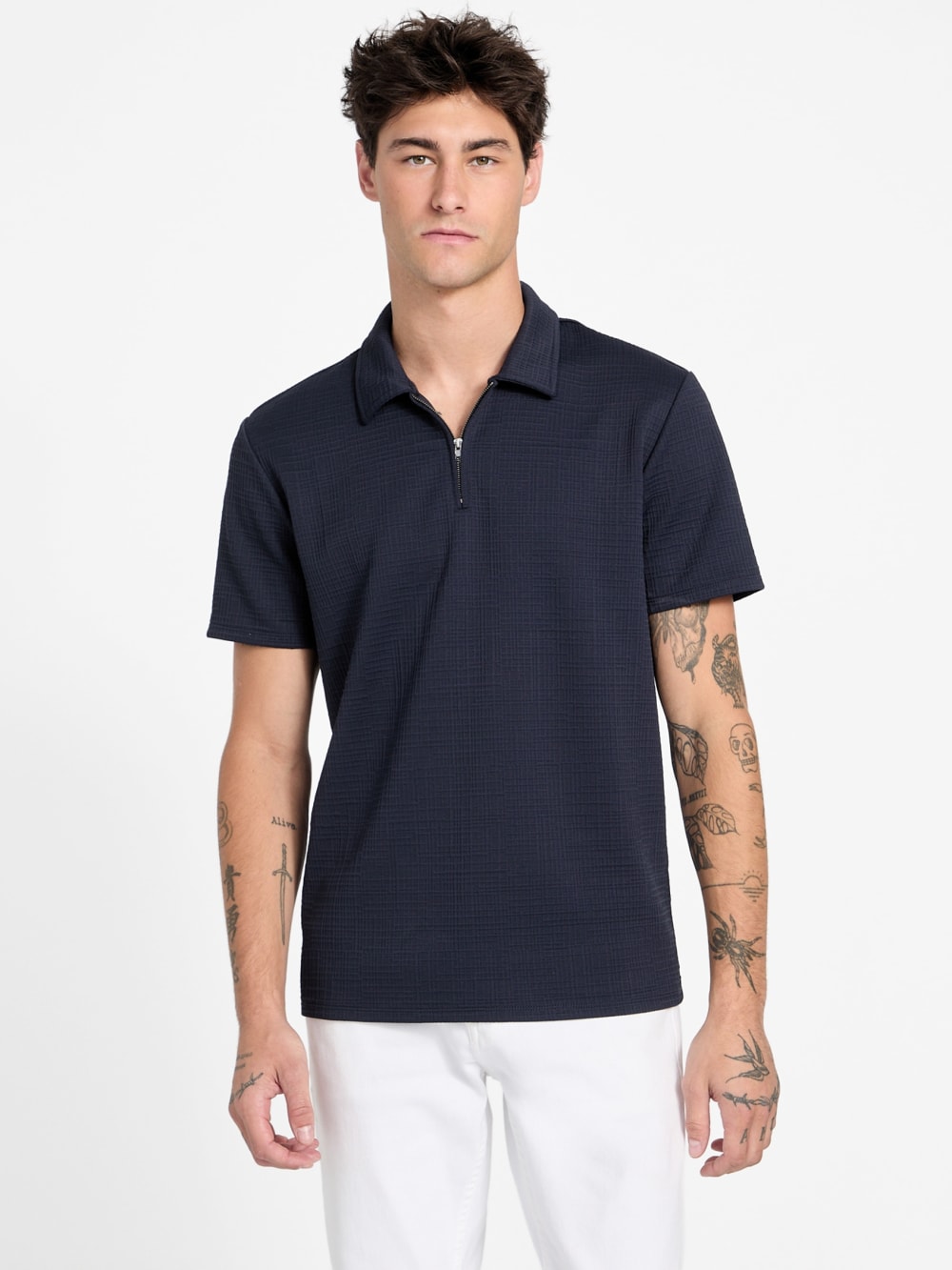 Eco Percy Textured Zip Polo - Guess