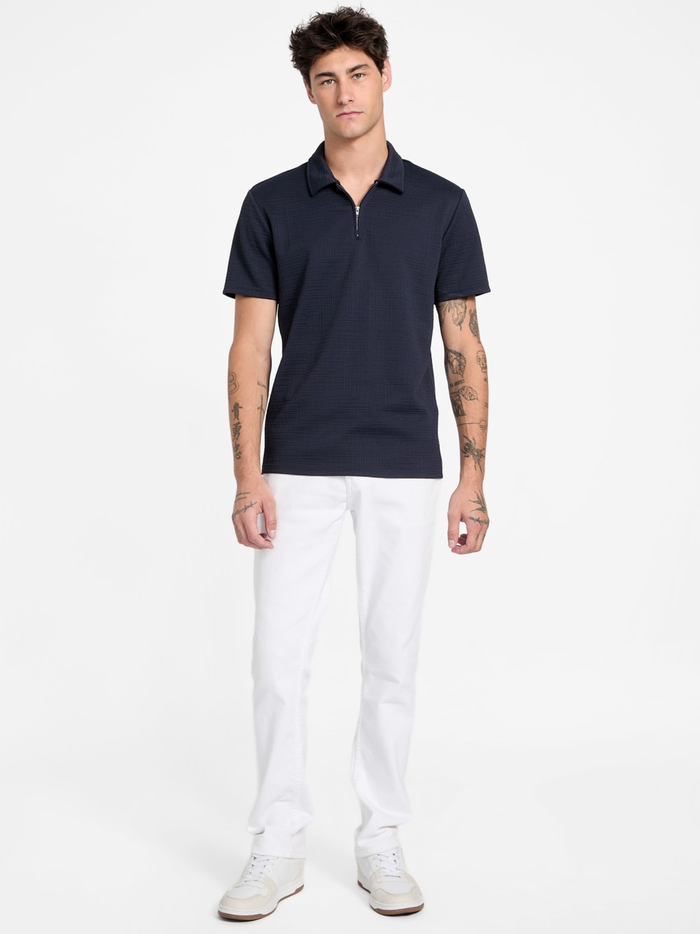 Eco Percy Textured Zip Polo - Guess