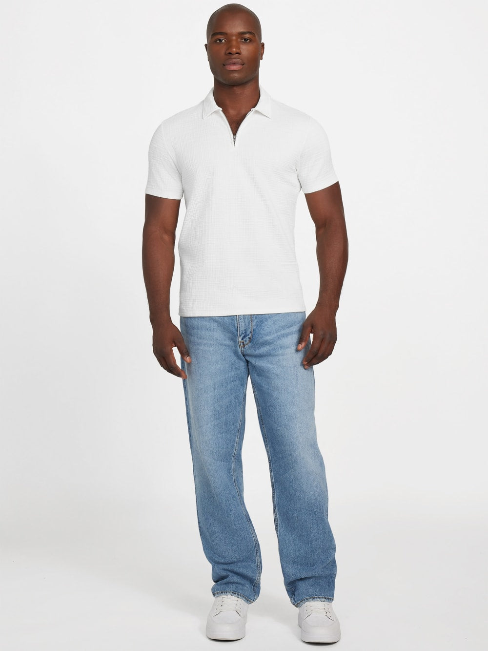 Eco Percy Textured Zip Polo - Guess