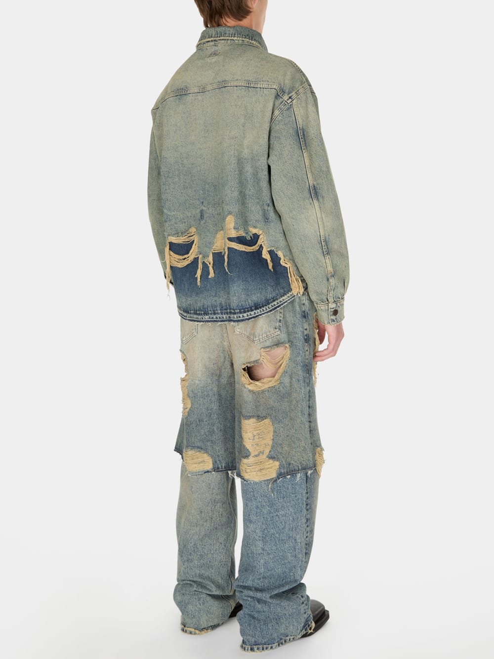 destroyed denim layered pant - Guess