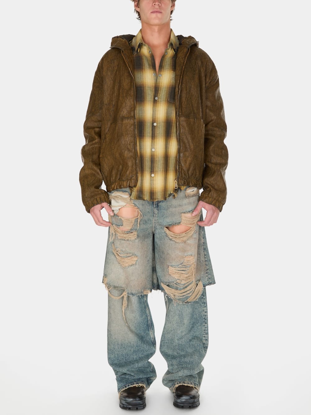 destroyed denim layered pant - Guess