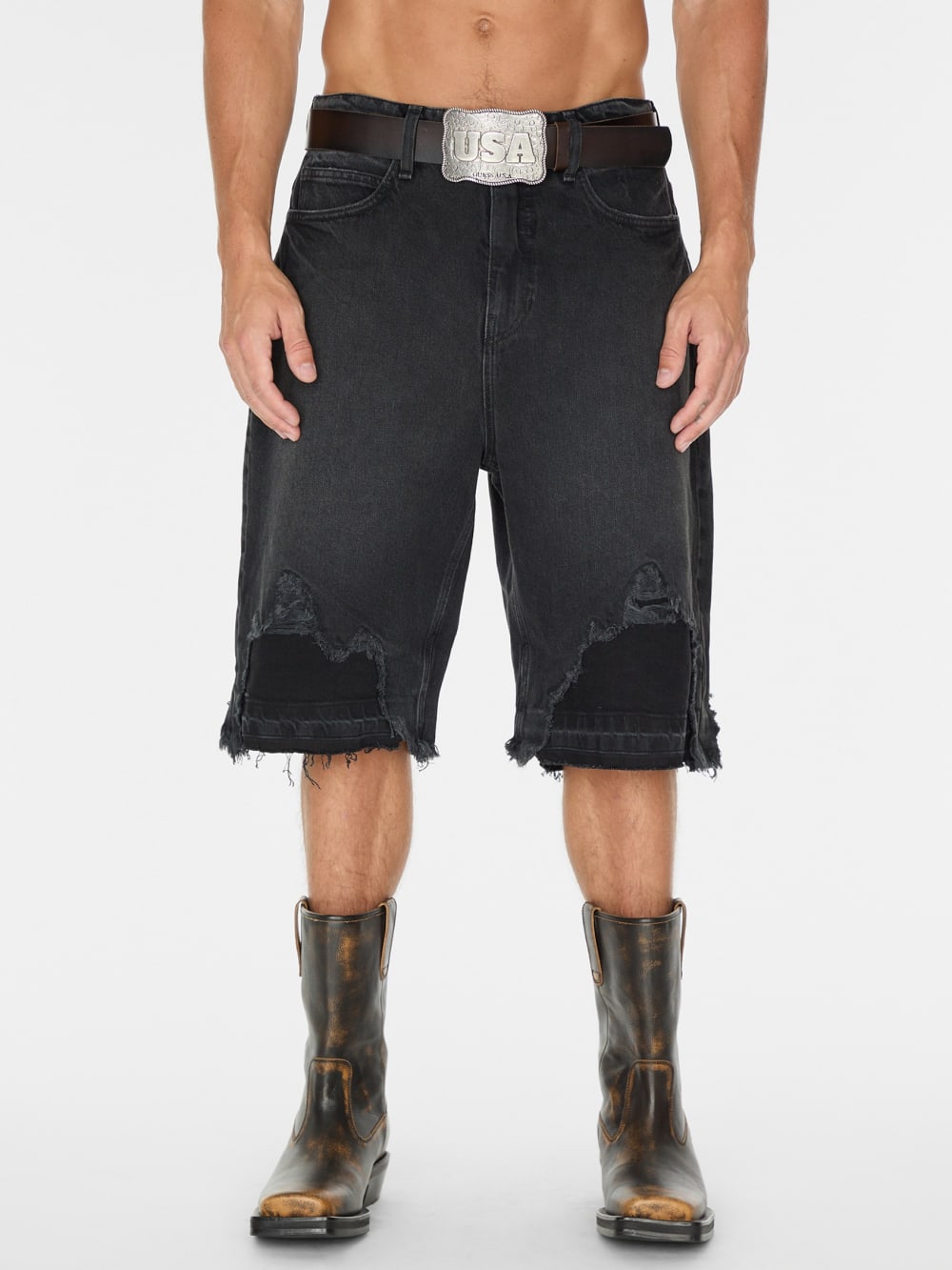 black distressed denim short - Guess