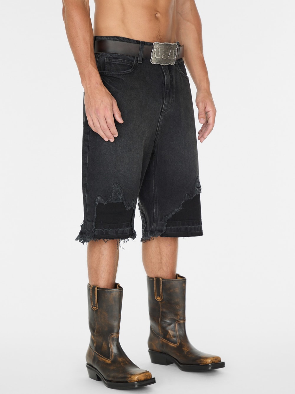 black distressed denim short - Guess