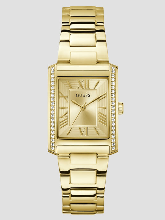 Gold-Tone Crystal Square Analog Watch - Guess