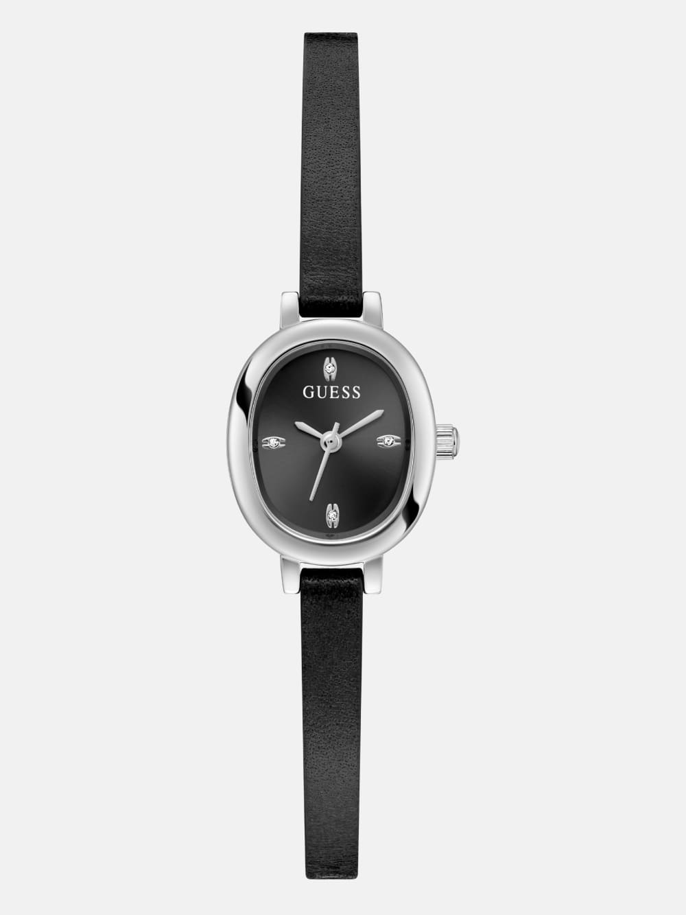 Silver-Tone and Black Oval Analog Watch - Guess