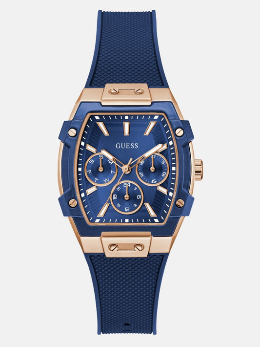 Rose Gold-Tone and Blue Silicone Multifunction Watch - Guess