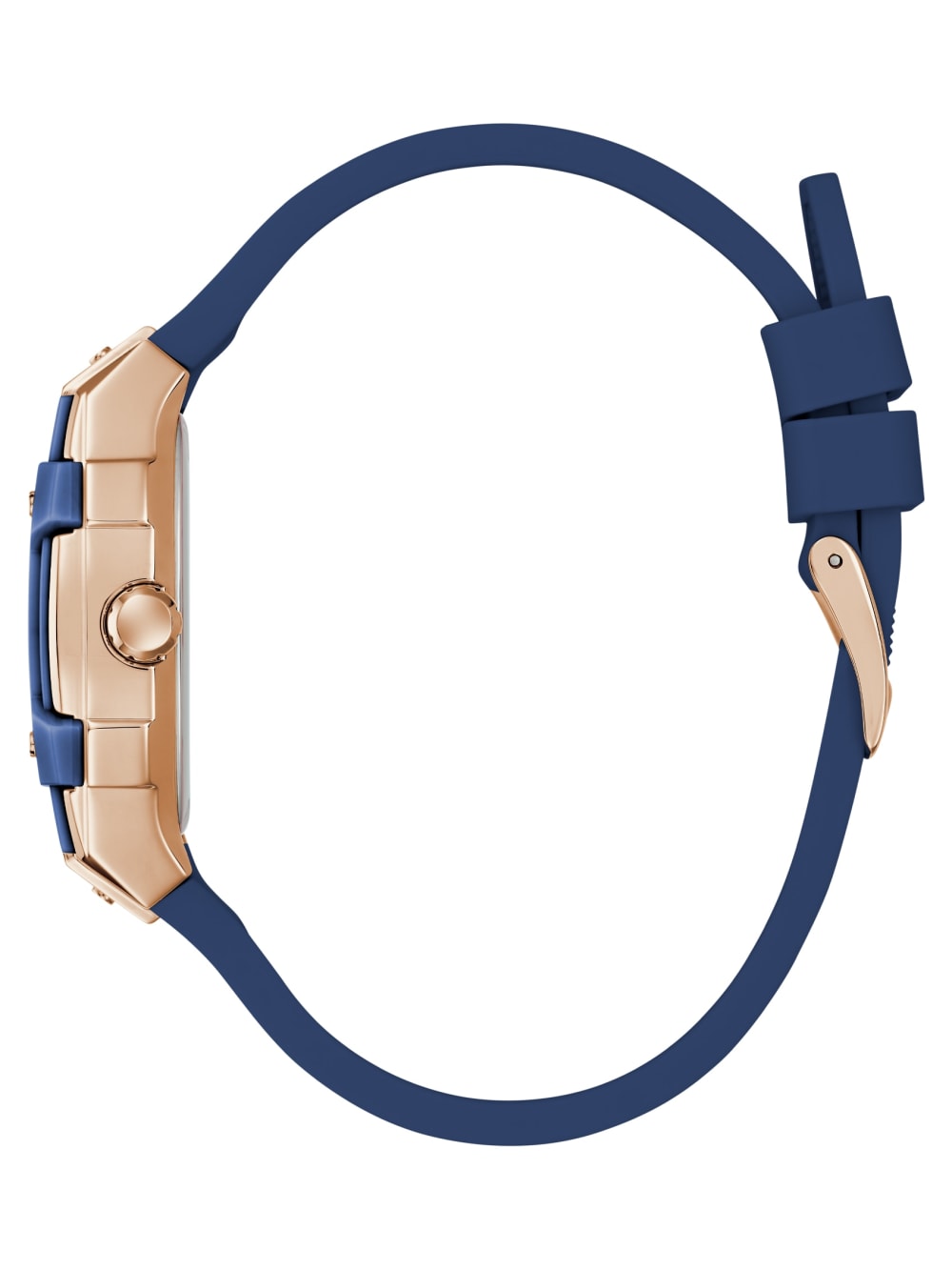 Rose Gold-Tone and Blue Silicone Multifunction Watch - Guess