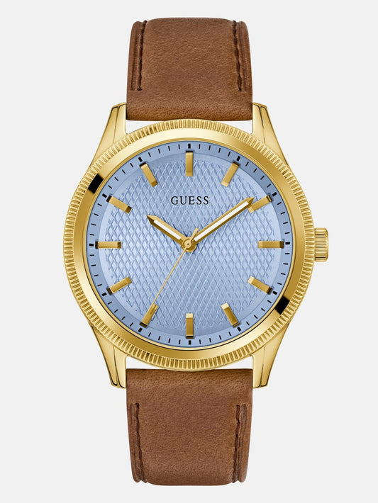 Two-Tone and Brown Leather Analog Watch - Guess