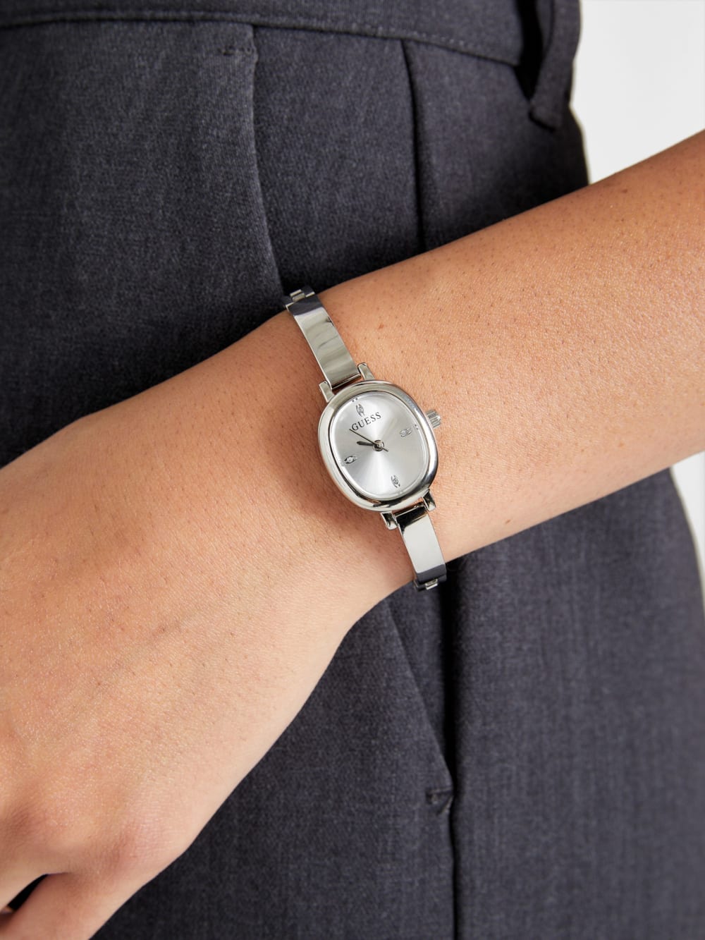Silver-Tone Oval Analog Watch - Guess