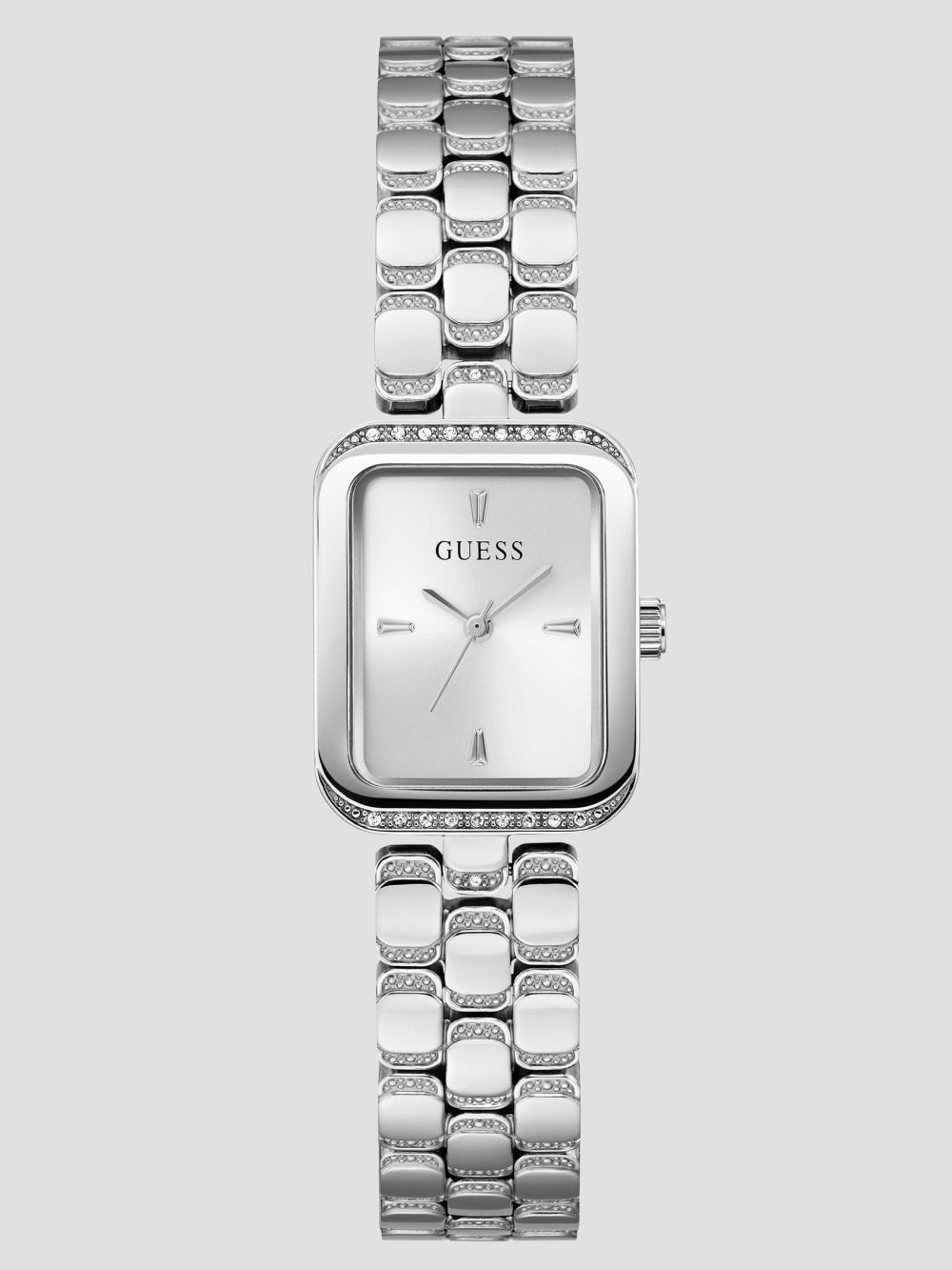 Silver-Tone Textured Square Analog Watch - Guess