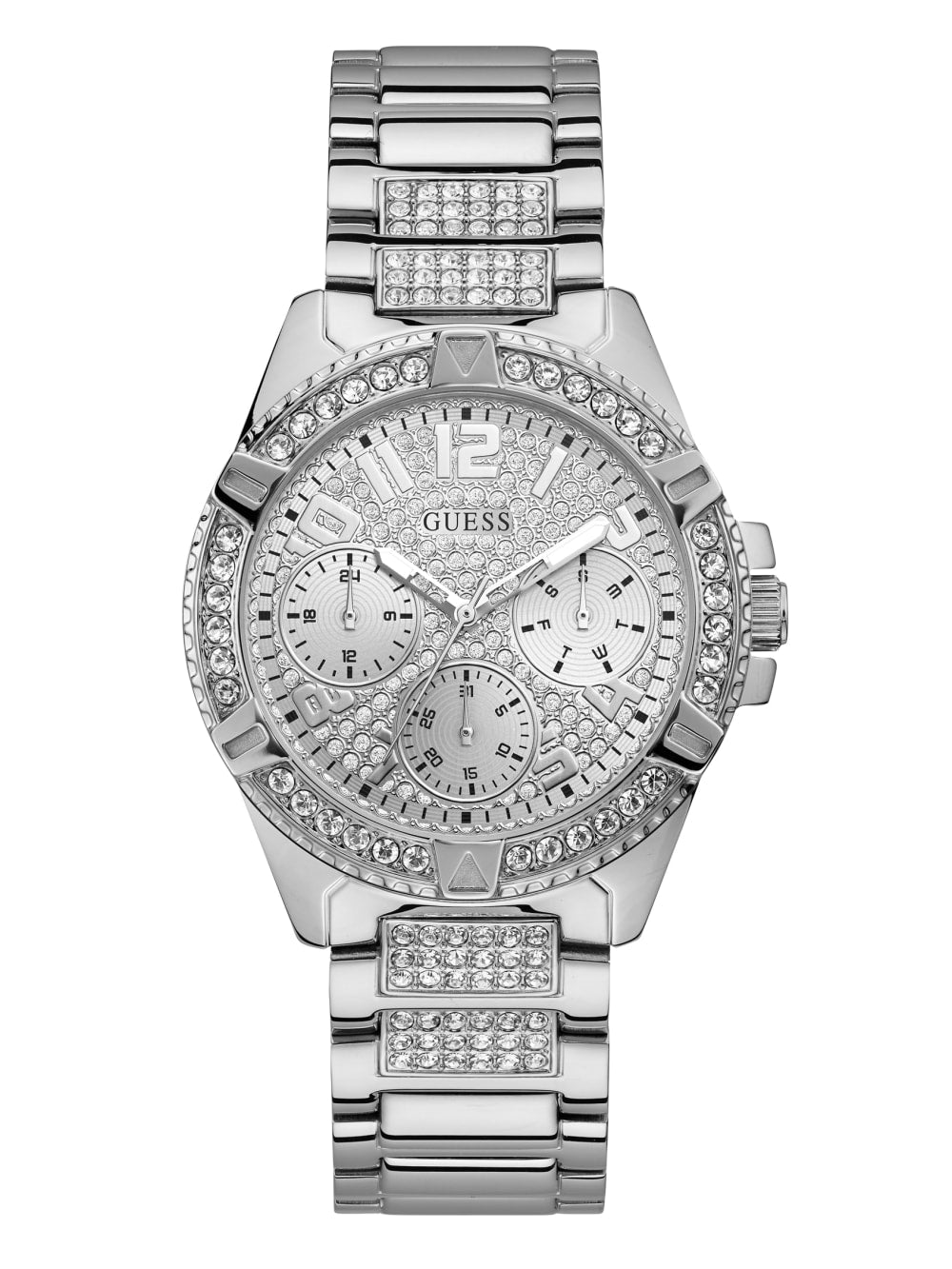 Rhinestone Silver-Tone Multifunction Watch - Guess
