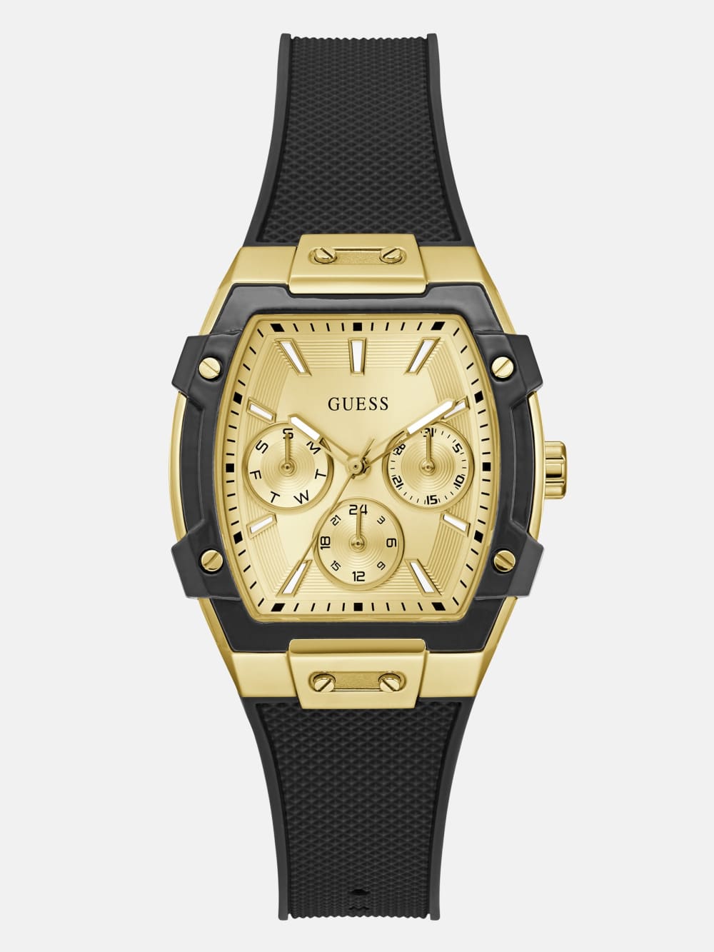 Gold-Tone and Black Silicone Multifunction Watch - Guess
