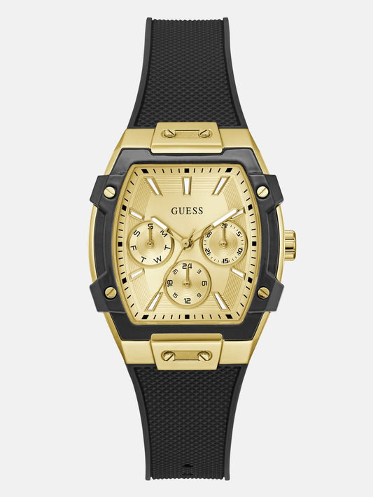 Gold-Tone and Black Silicone Multifunction Watch - Guess