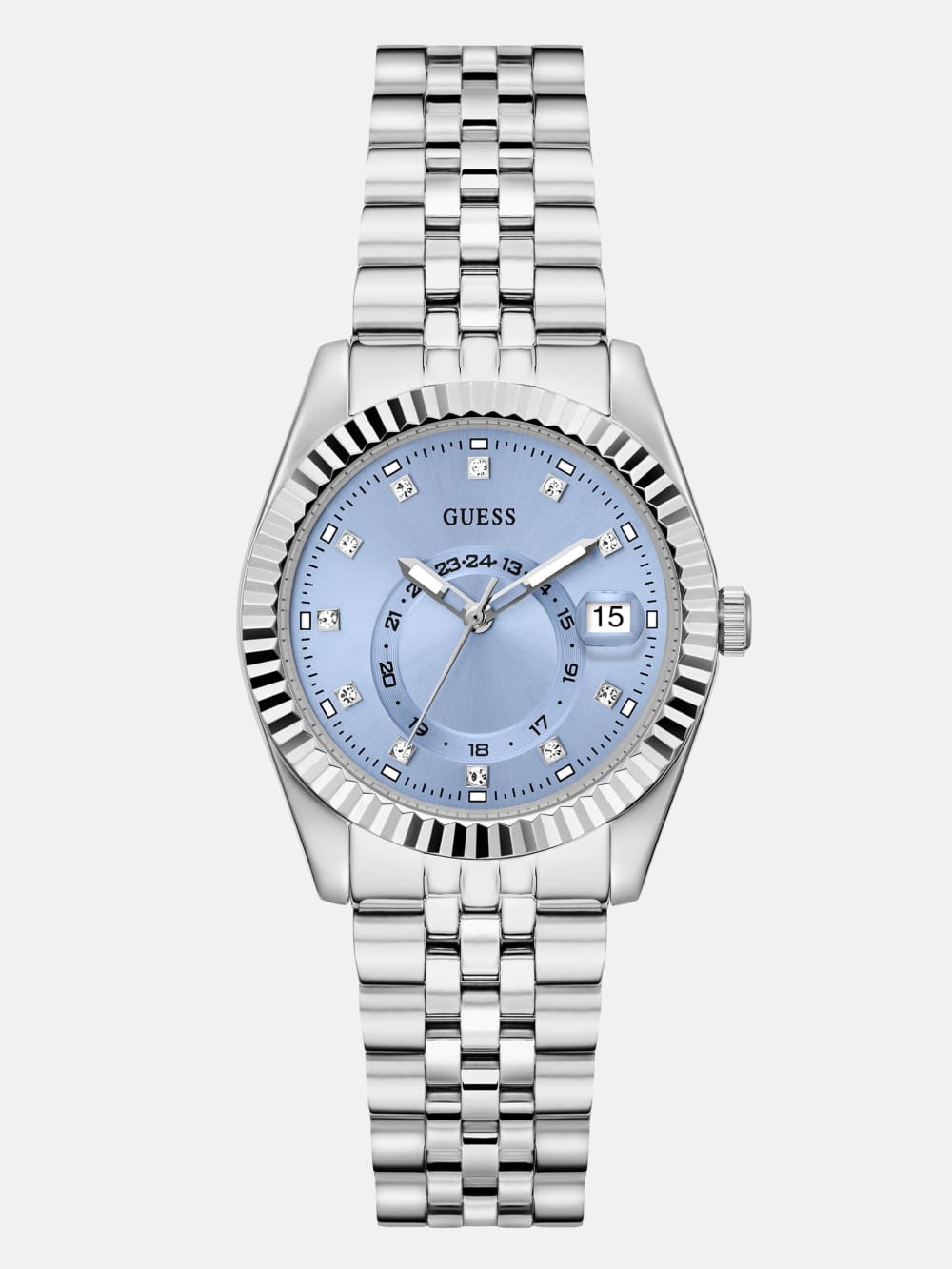 Silver-Tone and Blue Multifunction Watch - Guess