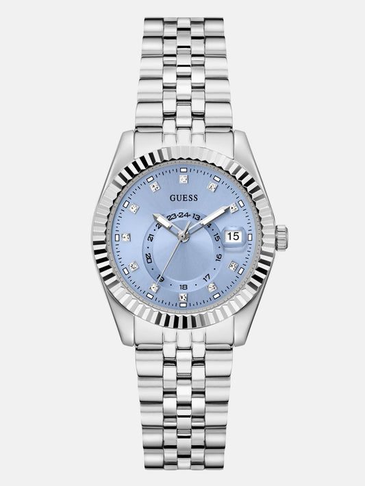 Silver-Tone and Blue Multifunction Watch - Guess