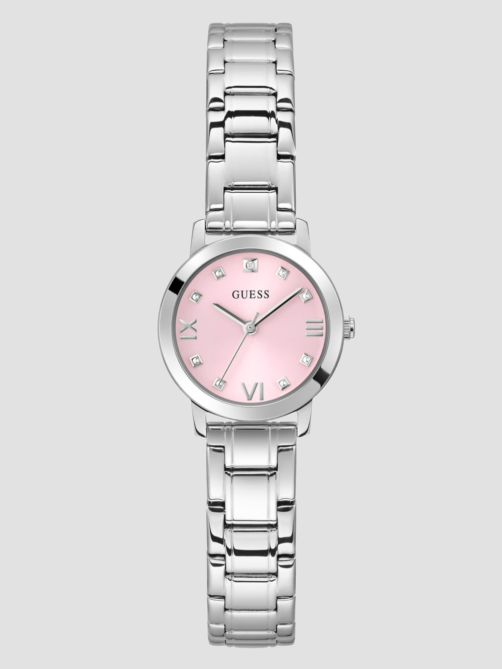 Silver-Tone and Pink Analog Watch - Guess