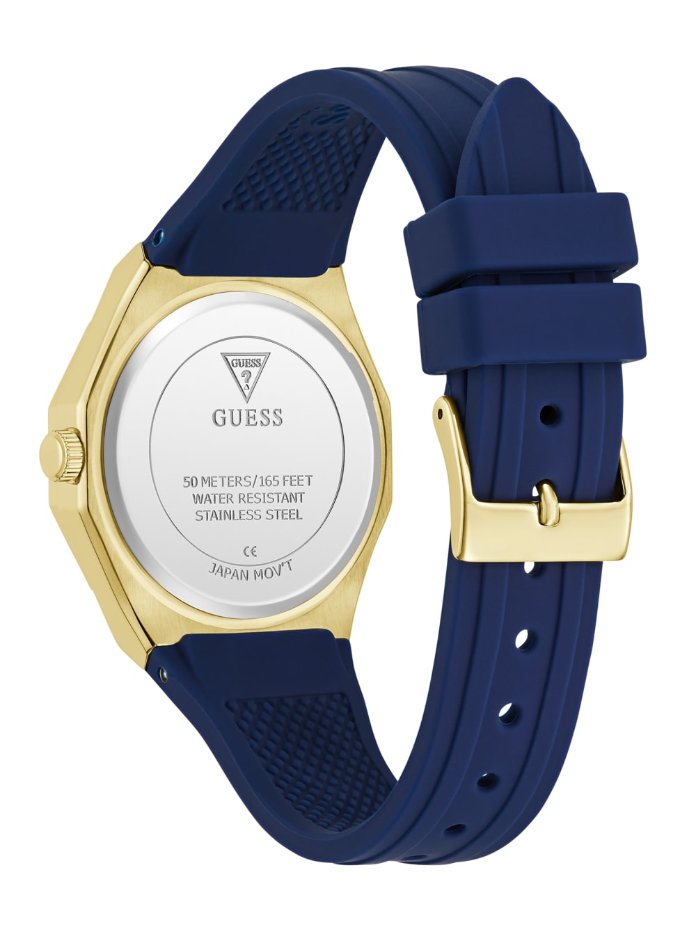 Gold-Tone and Blue Silicone Analog Watch - Guess