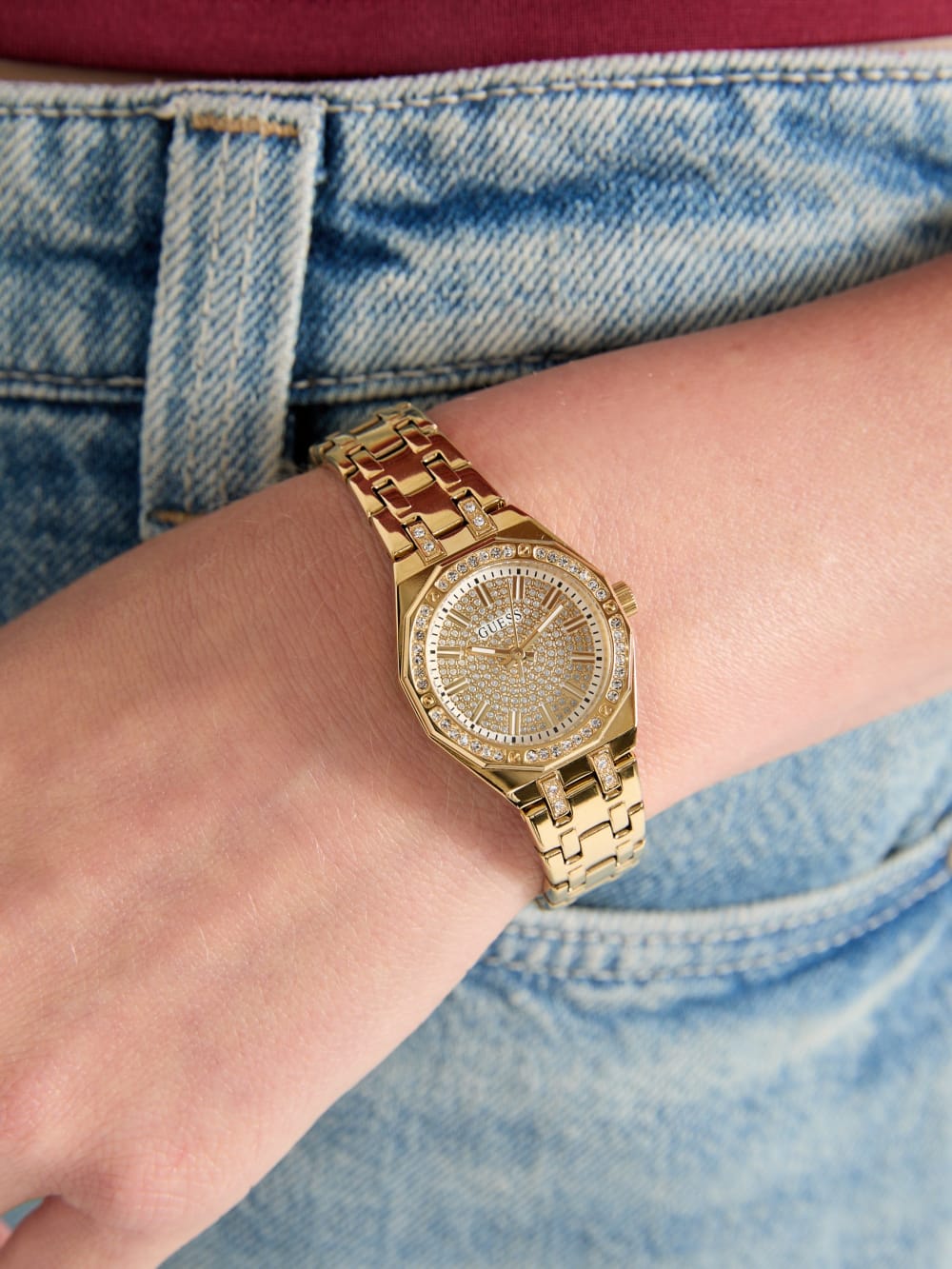 Gold-Tone Rhinestone Analog Watch - Guess