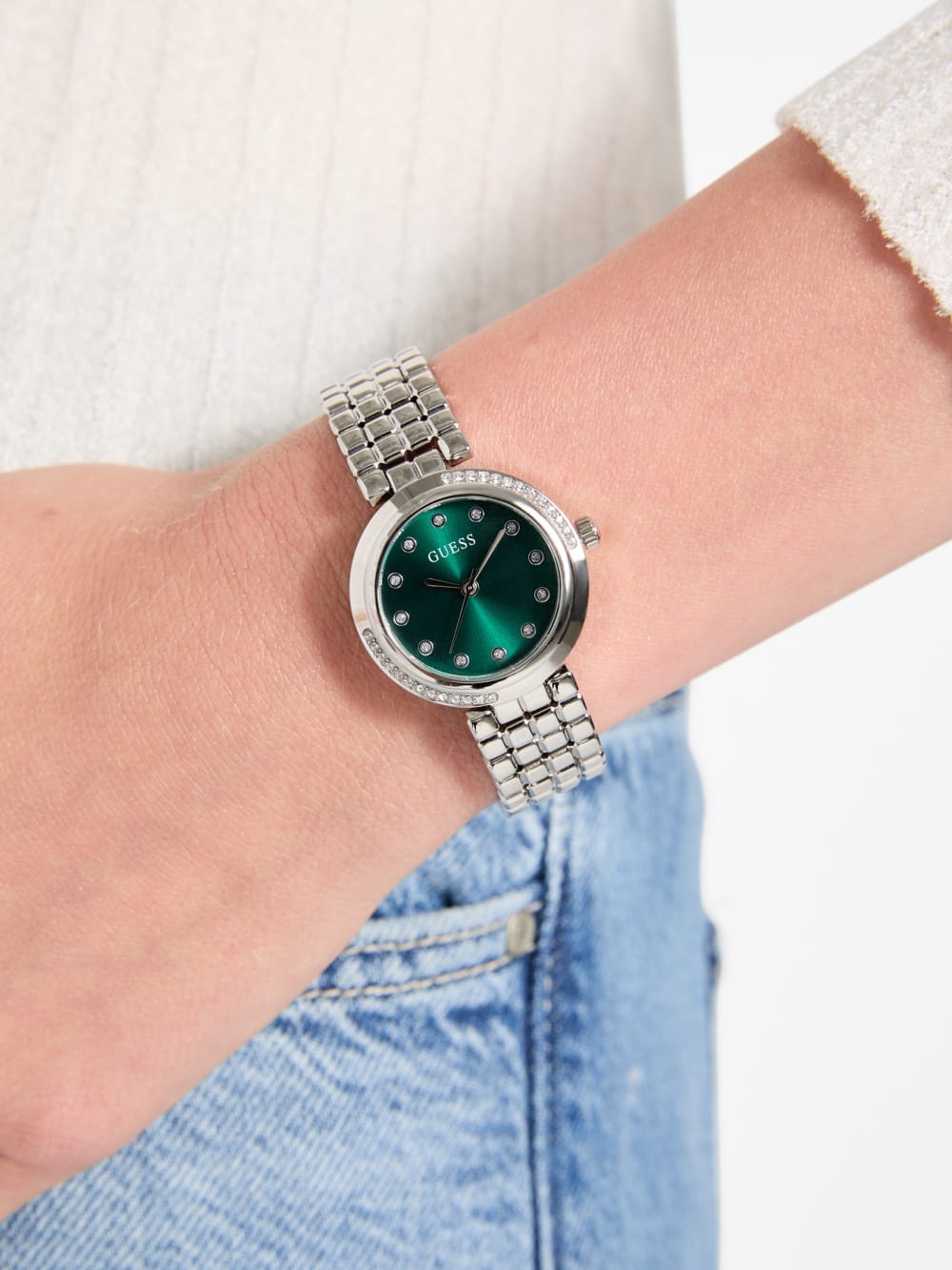 Silver-Tone Green Analog Watch - Guess