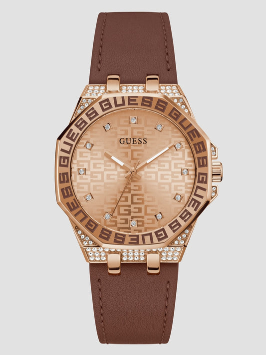 Insignia Brown Leather Analog Watch - Guess