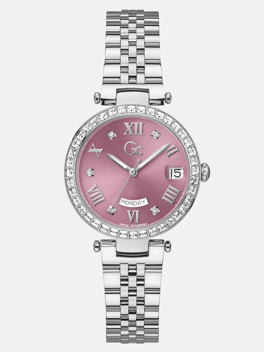 Gc Silver-Tone and Pink Multifunctional Watch - Guess