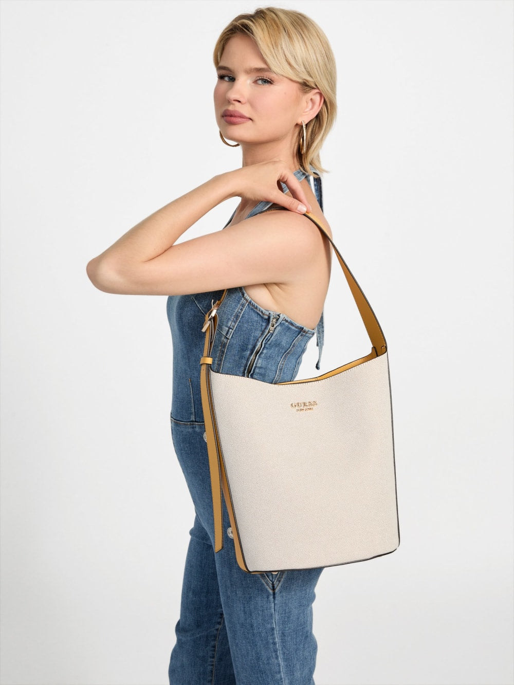 Nicolette Canvas Large Bucket Bag - Guess