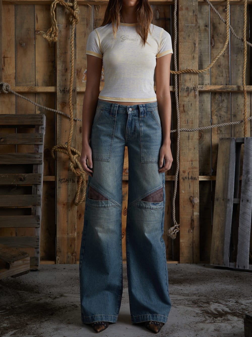 low-rise wide leg denim pants - Guess