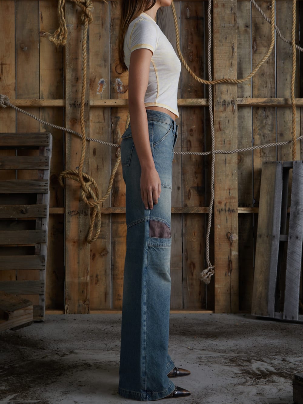 low-rise wide leg denim pants - Guess