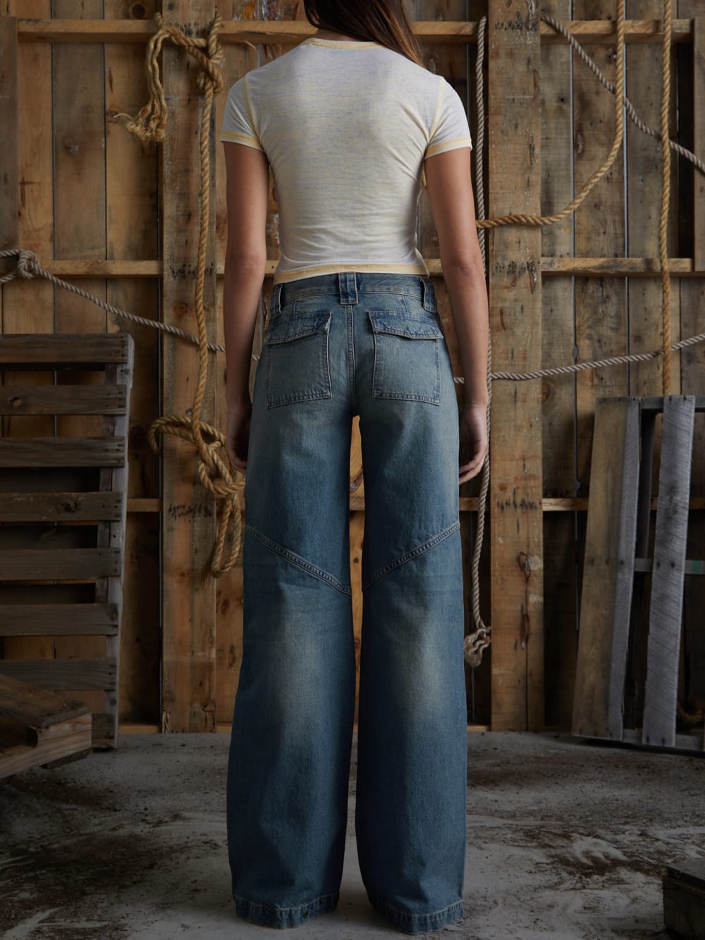 low-rise wide leg denim pants - Guess