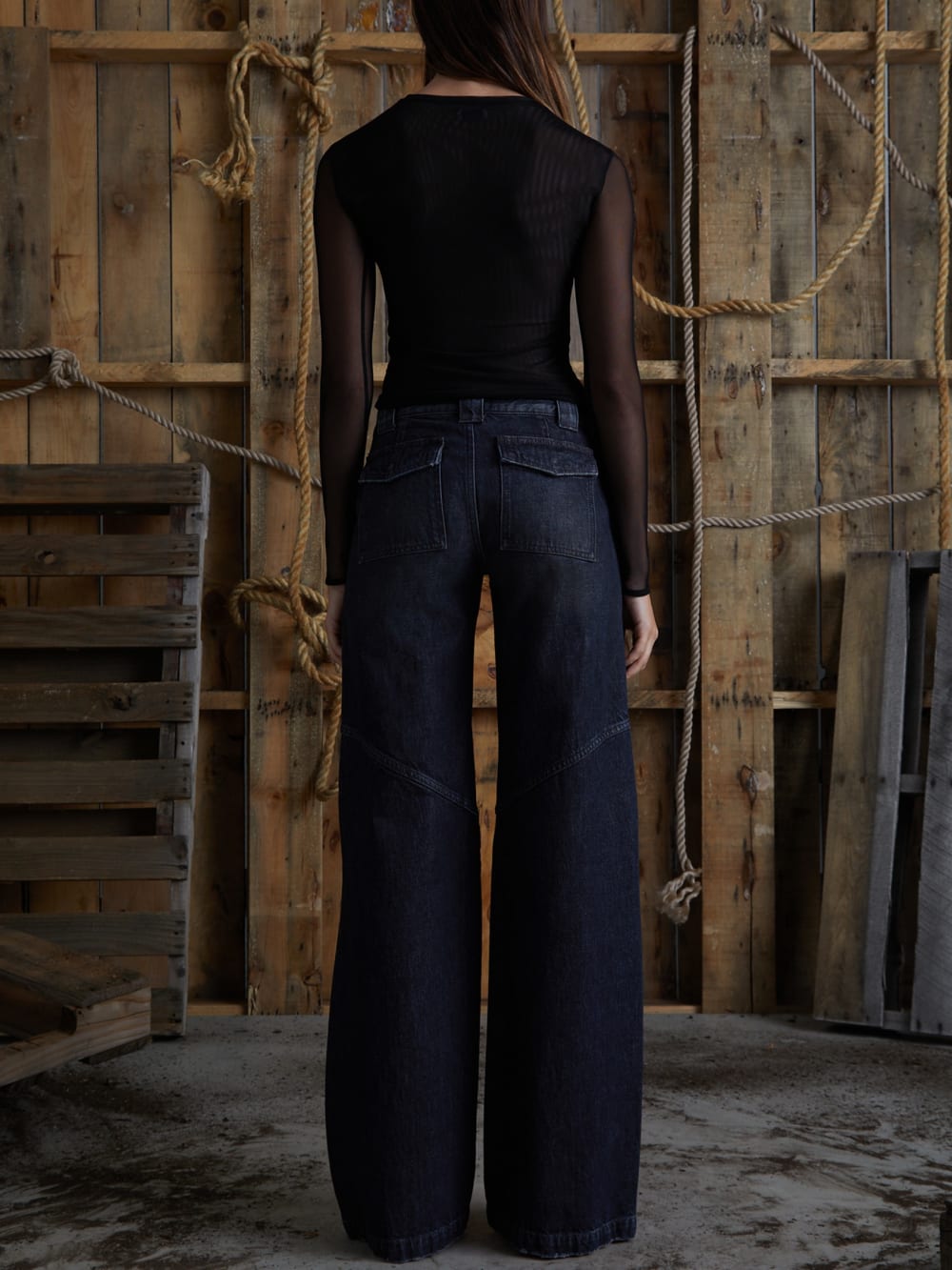 low-rise wide leg denim pants - Guess