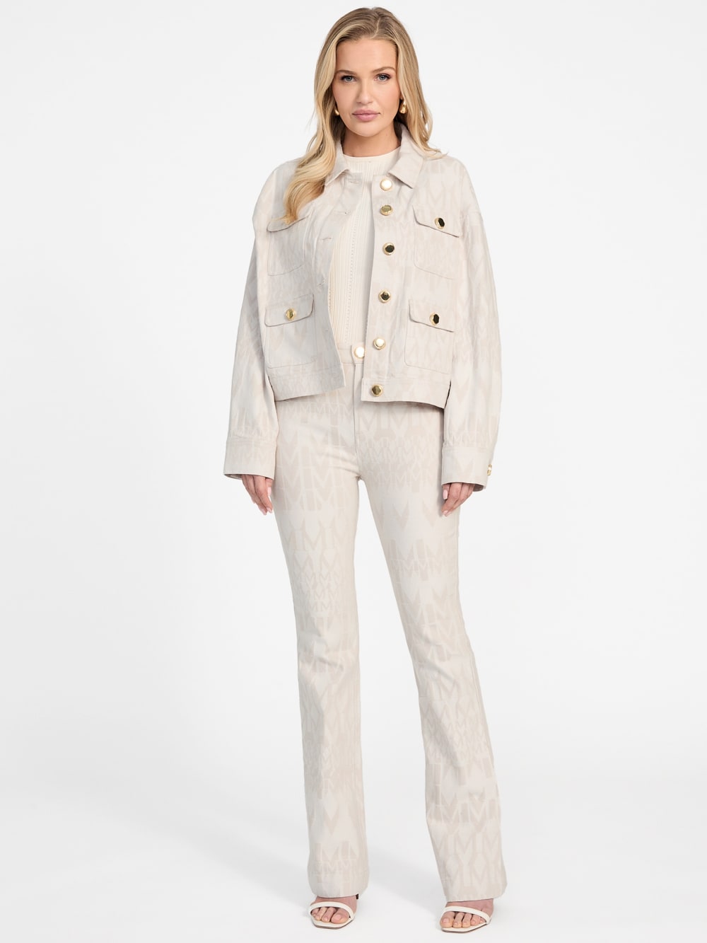 Sarah Monogram Flared Denim Pant - Guess