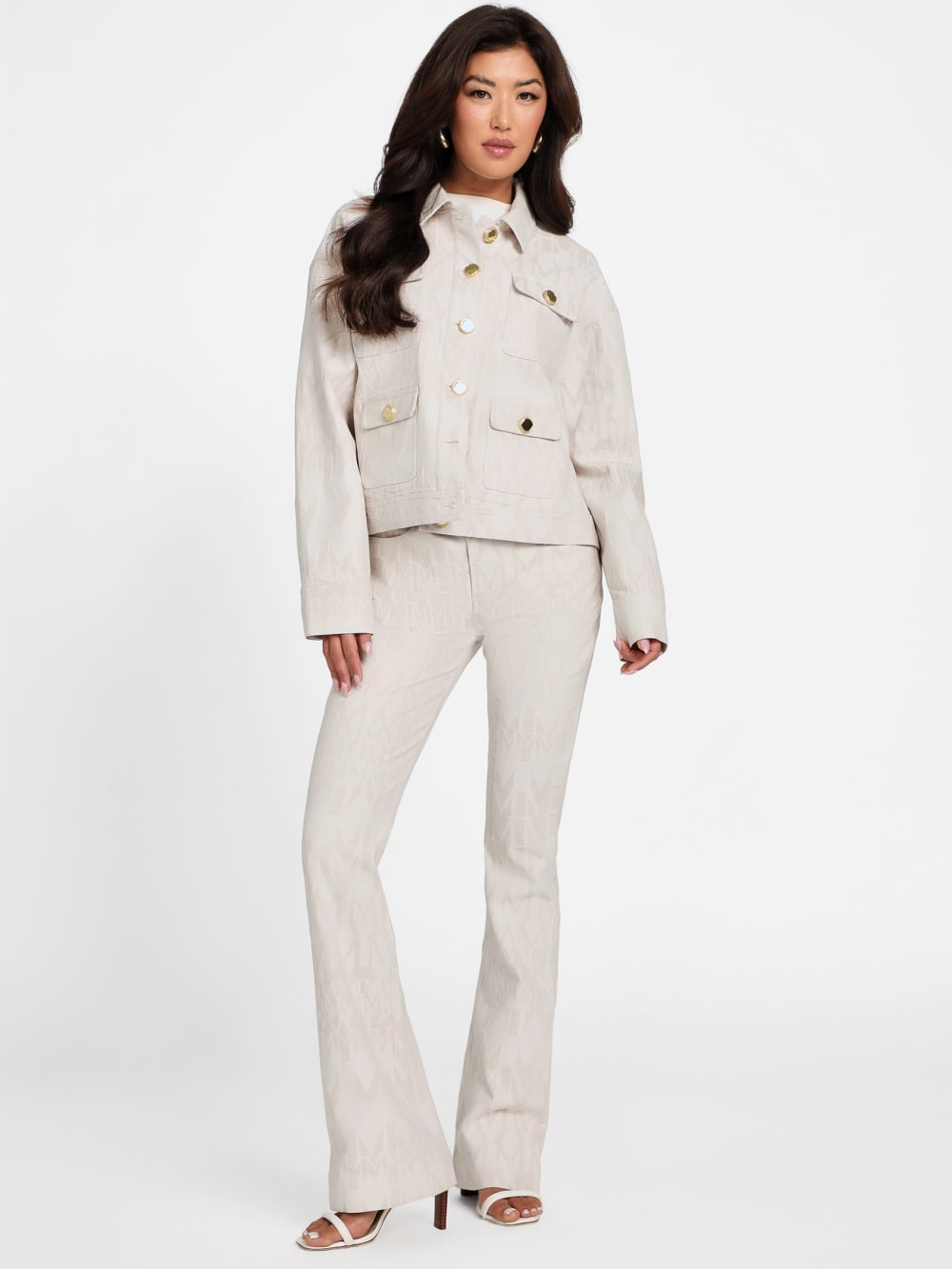 Sarah Monogram Flared Denim Pant - Guess