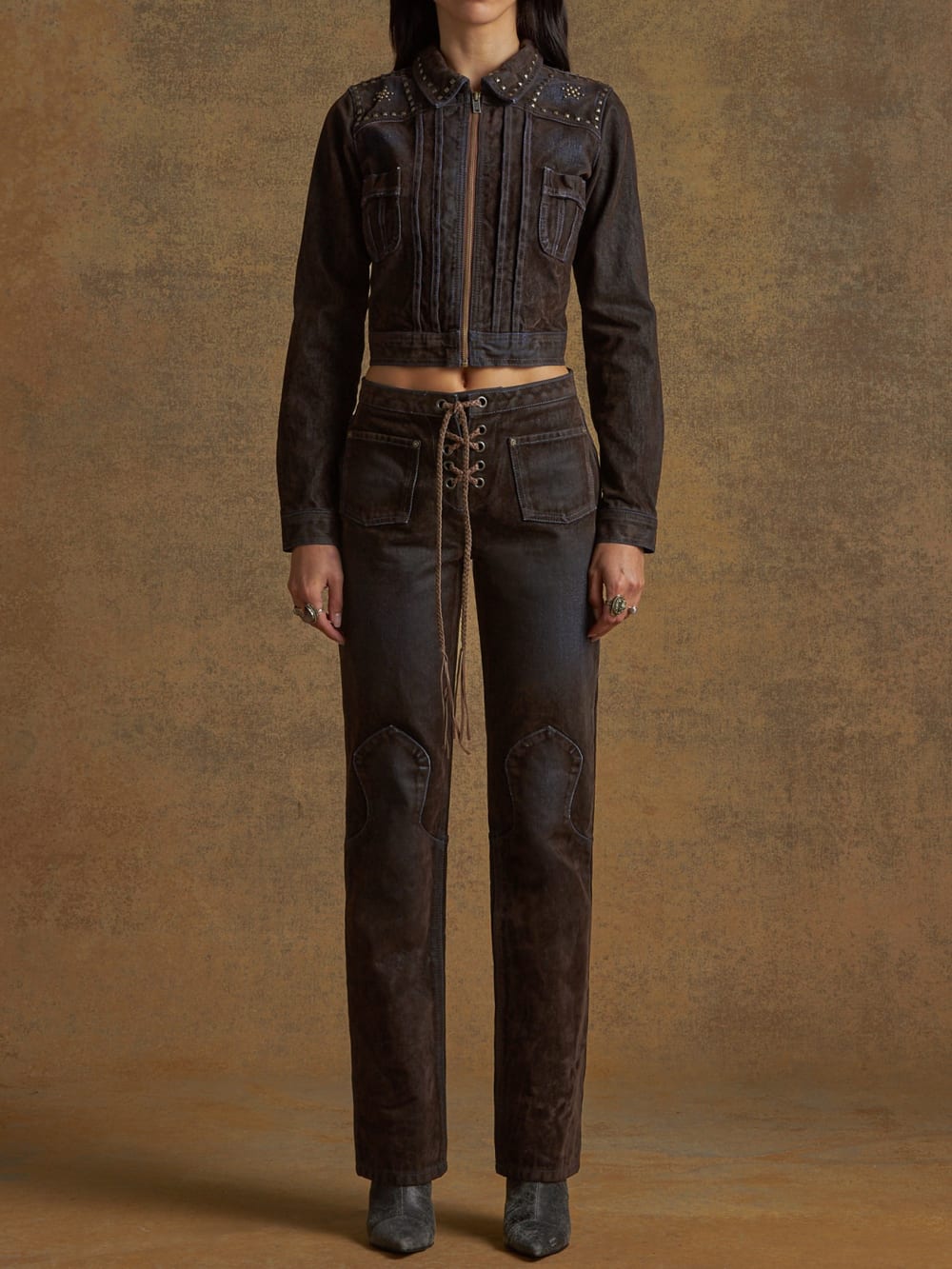 lace-up straight denim pants - Guess