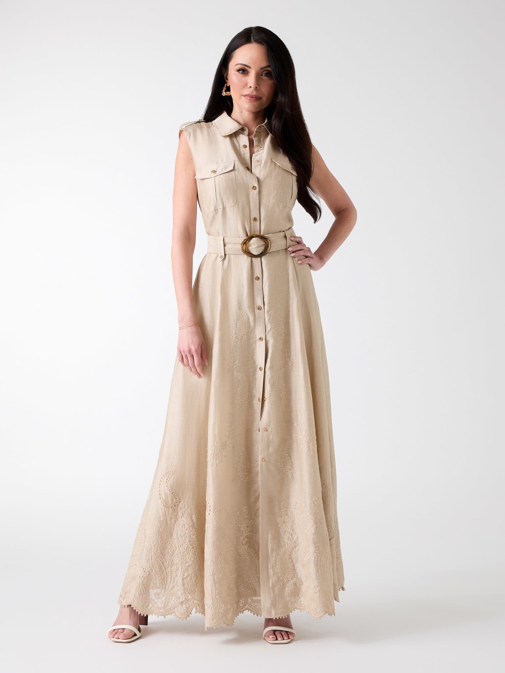 Eco Mindy Embroidered Maxi Shirt Dress - Guess