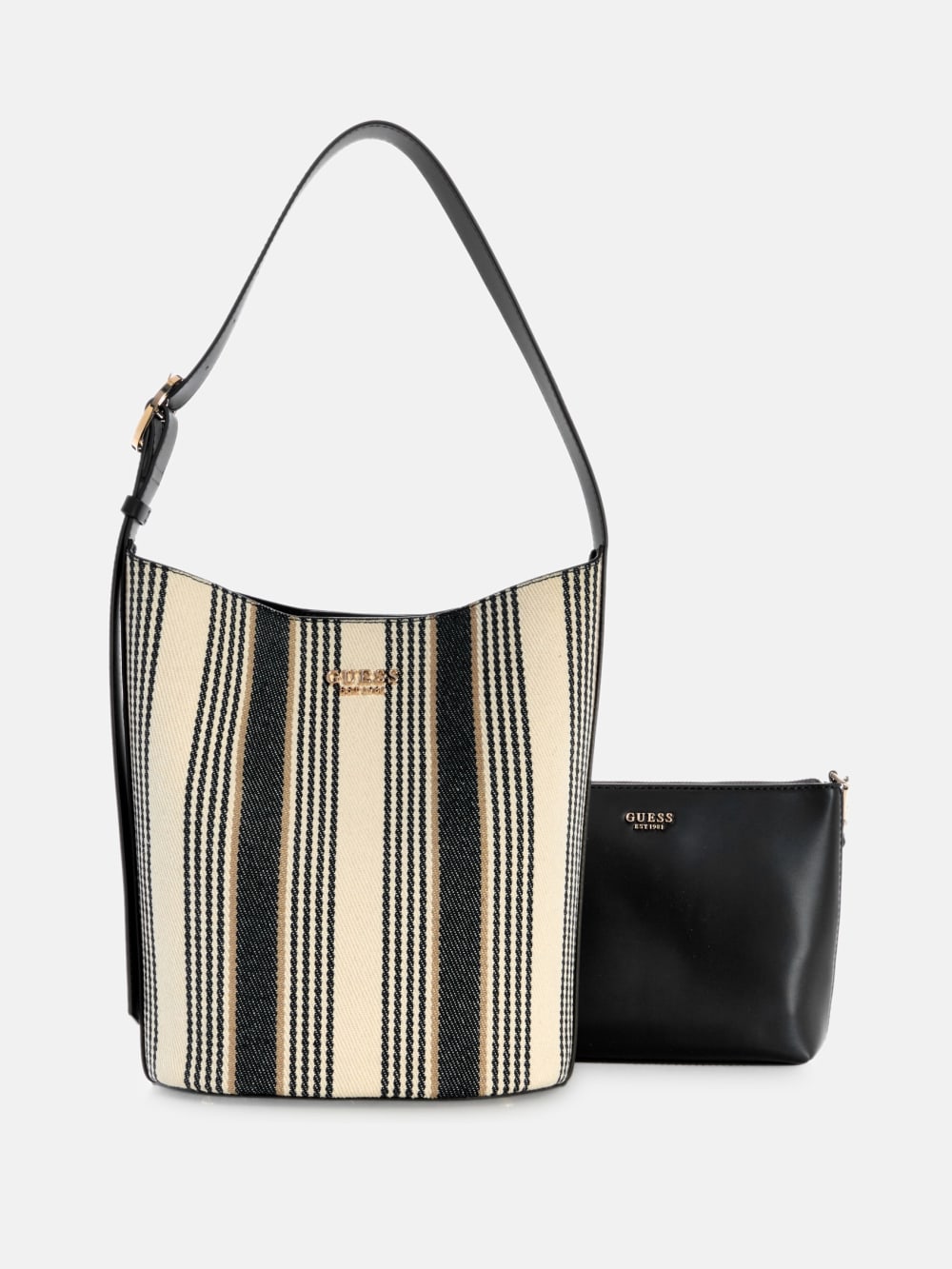 Nicolette Striped Canvas Large Bucket Bag - Guess